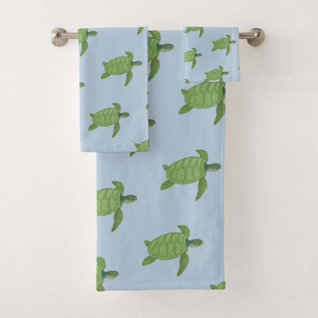Sea Turtles on Wondrous Blue Bath Towel Set (Insitu)