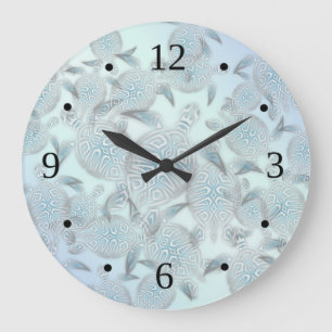 Sea Turtles Pattern Silver Blue Coastal Nautical Large Clock