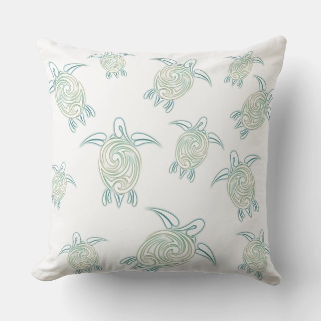 Sea Turtles Pattern White Green Coastal Maritime Throw Pillow (Front)