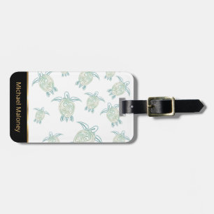 Sea Turtles Pattern White Green Luggage Tag