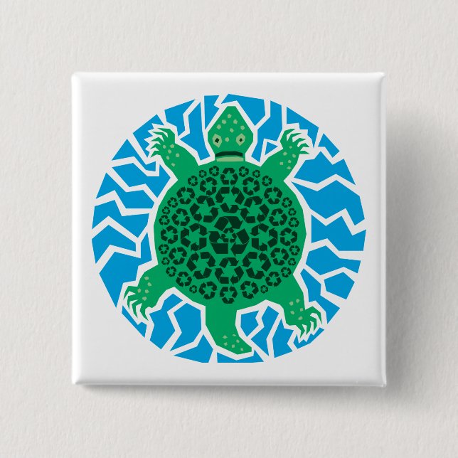 Sea Turtles, Recycling 2 Inch Square Button (Front)