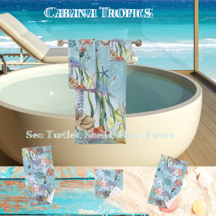 Sea Turtles, Shells, Flora & Fauna  Bath Towel Set