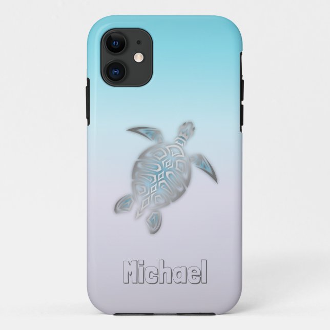 Sea Turtles Silver Monogram Animal Case-Mate iPhone Case (Back)