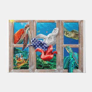 Sea Turtles Swimming Into The Door Decoration Idea Doormat