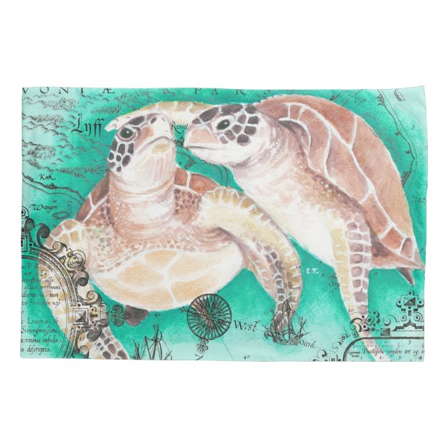 Sea Turtles Teal Pillowcase (Back)