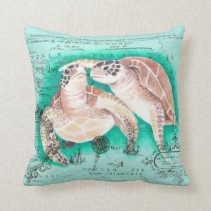 Sea Turtles Teal Throw Pillow