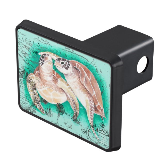 Sea Turtles Teal Trailer Hitch Cover (Top Right)