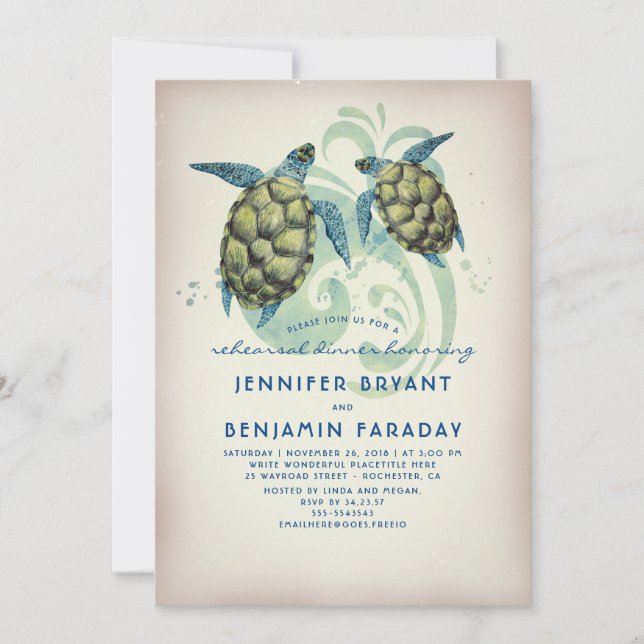 Sea Turtles Tropical Beach Rehearsal Dinner Invitation (Front)