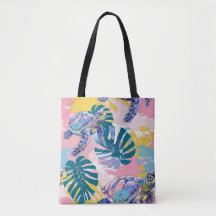 Sea Turtles Tropical Leaves Tote