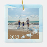 Sea Turtles Vacation Beach Photo Ceramic Ornament<br><div class="desc">Watercolor abstract and sea turtle design photo ornament is perfect for beach holiday,  honeymoon and vacation photos.  Personalize with name,  date and location.</div>