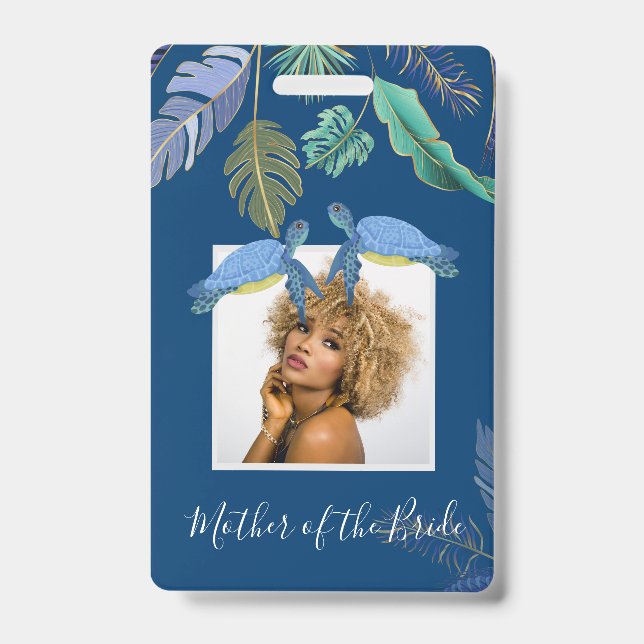 Sea Turtles Wedding Blue Yellow Badge (Front)