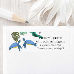 Sea Turtles Wedding Blue Yellow Label