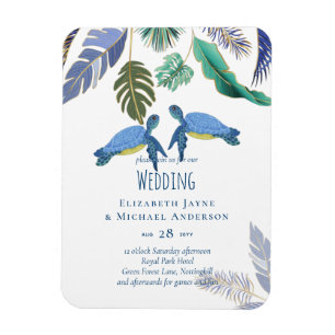 Sea Turtles Wedding Blue Yellow Magnet