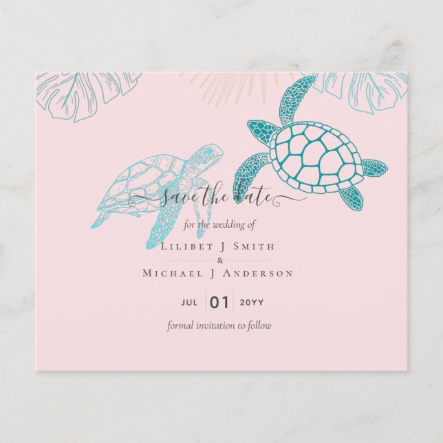 Sea Turtles Wedding Modern Line Art Flyer (Front)