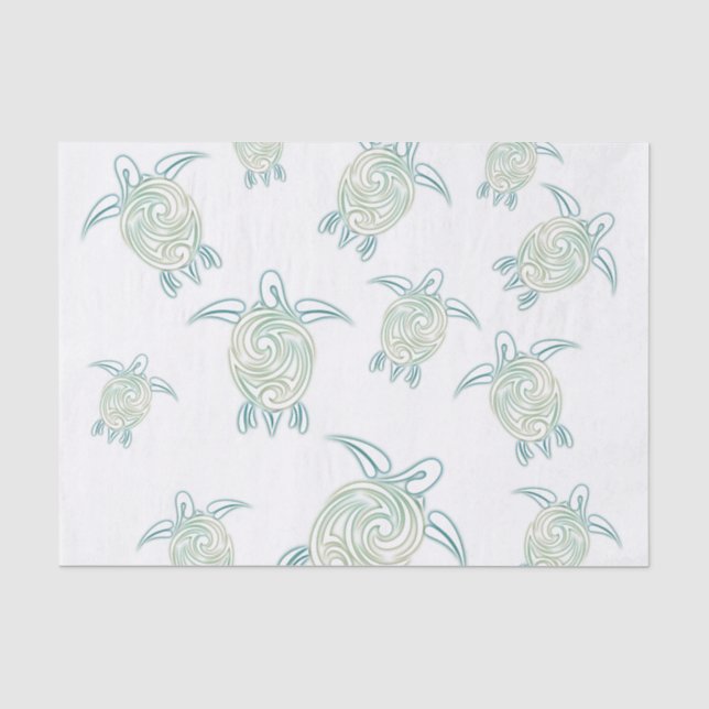 Sea Turtles White Green Pattern Tissue Paper (Front)