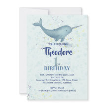 Sea Unicorn Narwal watercolor 1st birthday 