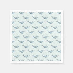 Sea Unicorn Narwal watercolor birthday  Napkin