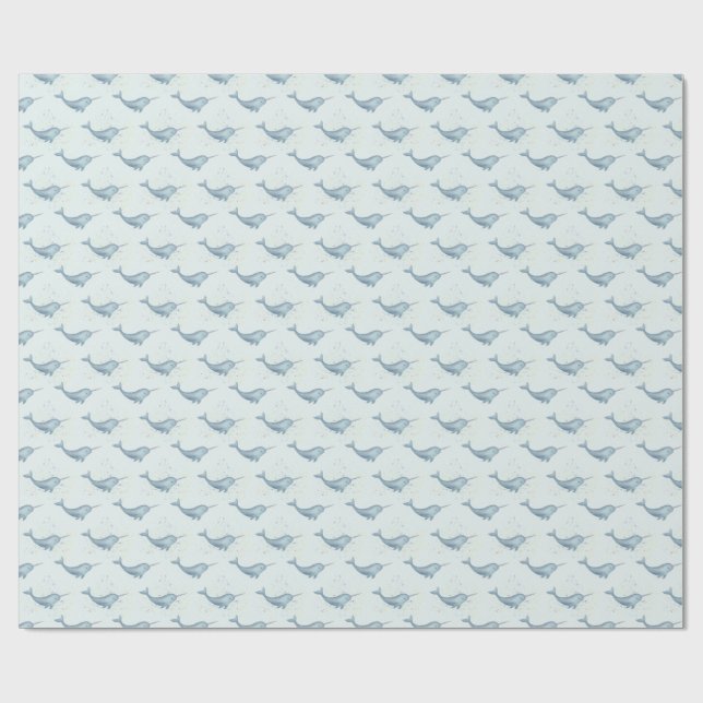 "Sea Unicorn" Watercolor Narwhal  Wrapping Paper (Flat)