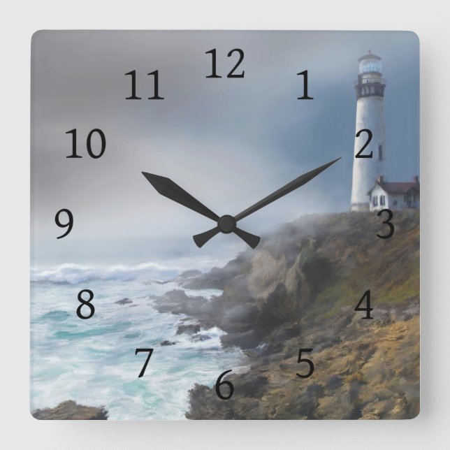 Sea View 286 Lighthouse Ocean Square Wall Clock (Front)