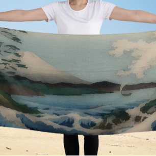 Sea view from Satta Point -vintage Japanese art Beach Towel