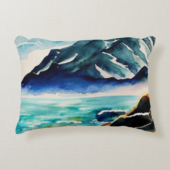 Sea view watercolor accent pillow (Front)