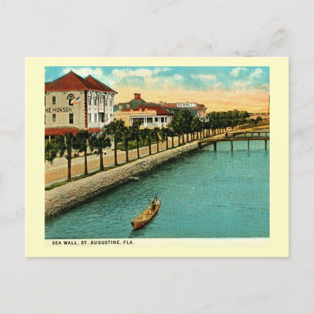 Sea Wall, St. Augustine, Florida Vintage Postcard (Front)