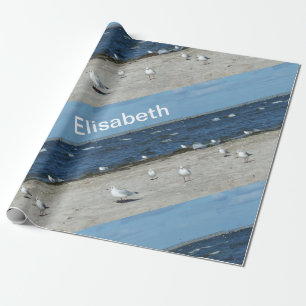 sea, water, seagull, bird, travel, blue, sky, wrap wrapping paper