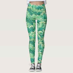 Sea Wave Aqua Print Leggings