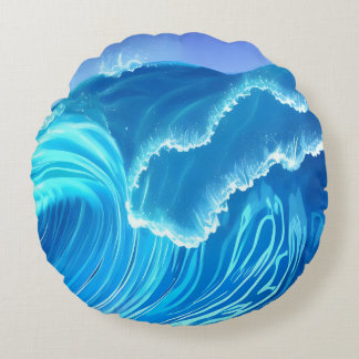 Sea wave design - Flowing Wave  Round Pillow