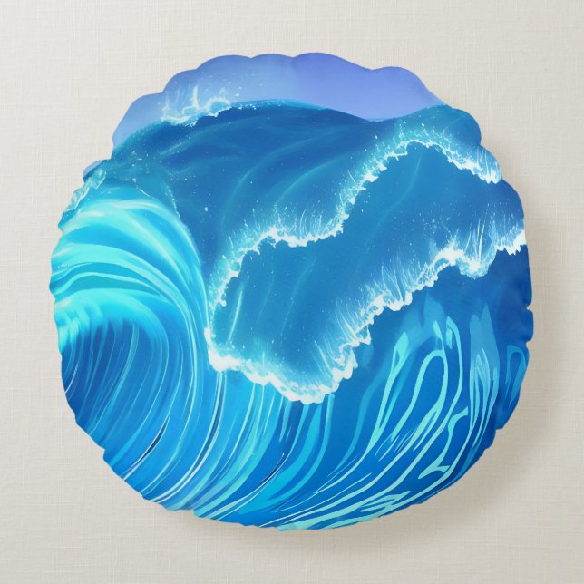 Sea wave design - Flowing Wave  Round Pillow (Front)