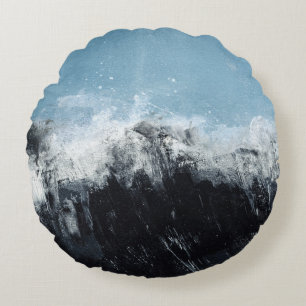 Sea wave: hand-painted design round pillow