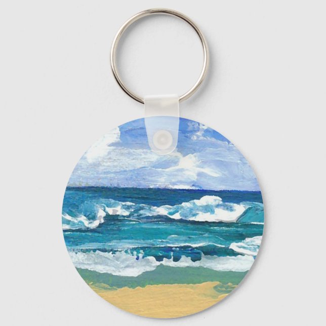 Sea Waves at Play - CricketDiane Ocean Art Keychain (Front)