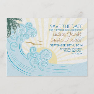 Sea waves beach wedding save the date cards