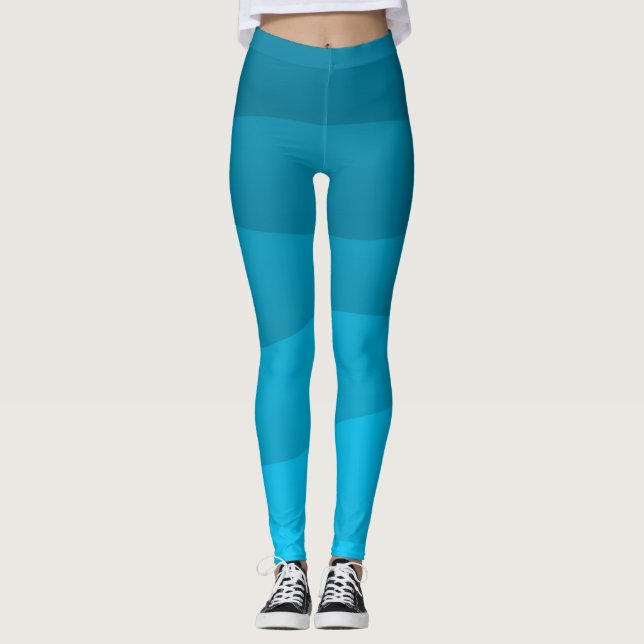 Sea waves blue pattern leggings (Front)