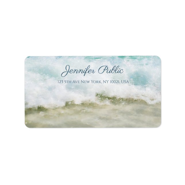 Sea Waves Elegant Oil Painting Hand Script Address Label (Front)