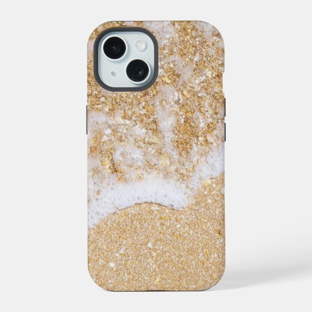 Sea Waves on Sand Beach, iPhone 15 Case (Back)