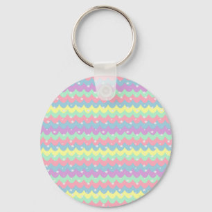 Sea Waves Pastel Colour Rainbow Silver Stars Girly Keychain