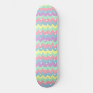 Sea Waves Pastel Colour Rainbow Silver Stars Girly Skateboard