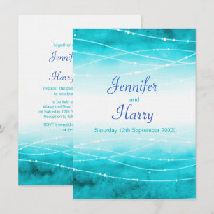 Sea waves wash sparkling seas aqua blue wedding invitation