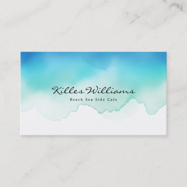 Sea Waves Watercolor Business Card  (Front)