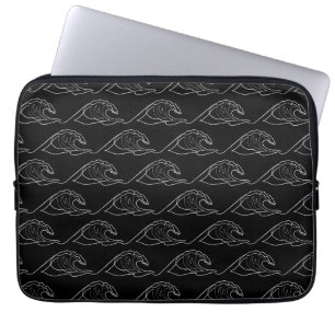 Sea Waves White Contour Surfing Artistic Summer Laptop Sleeve