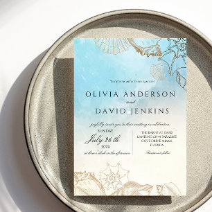 Sea Wedding  Summer Blue Ocean Beach Wedding  Invitation