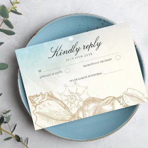 Sea Wedding Summer Blue Ocean Beach Wedding RSVP Card