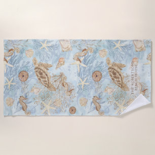 Sea Whispers Turtle Seahorse Starfish Personalized Beach Towel