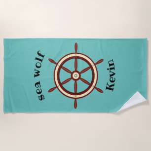 "SEA WOLF" ,steering wheel, personalized Beach Towel