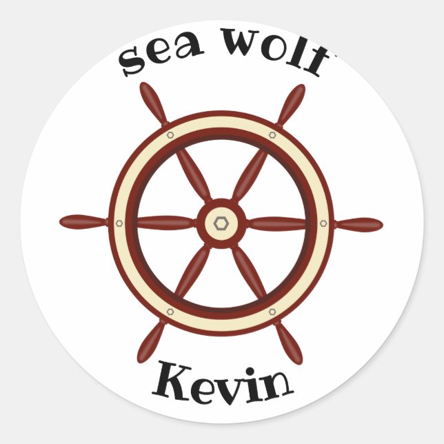 "SEA WOLF" ,steering wheel, personalized Classic Round Sticker (Front)