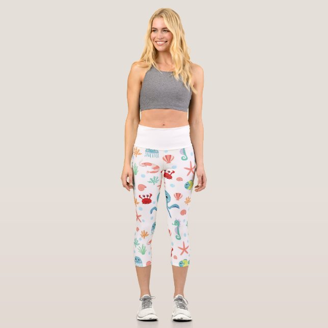Sea World pattern Capri Leggings (Front)