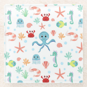 Sea World pattern Glass Coaster