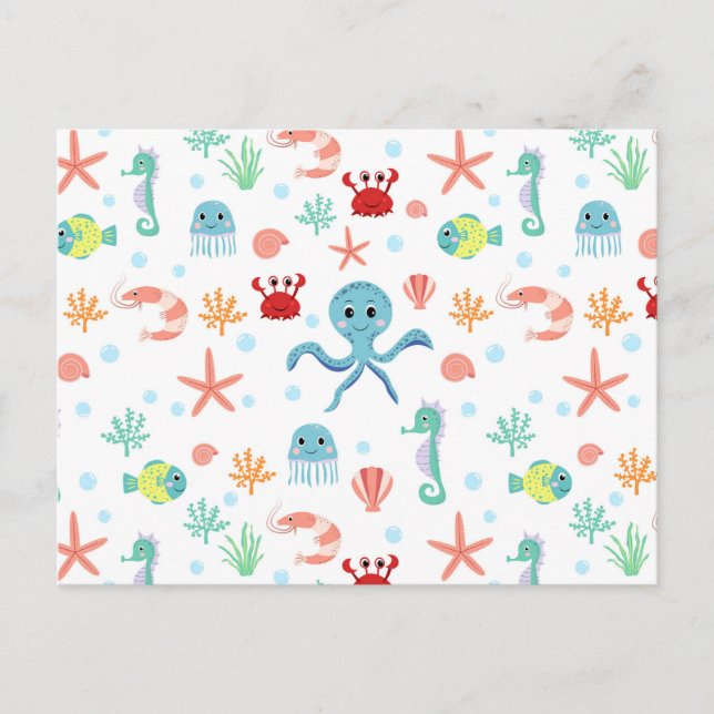 Sea World pattern Invitation Postcard (Front)