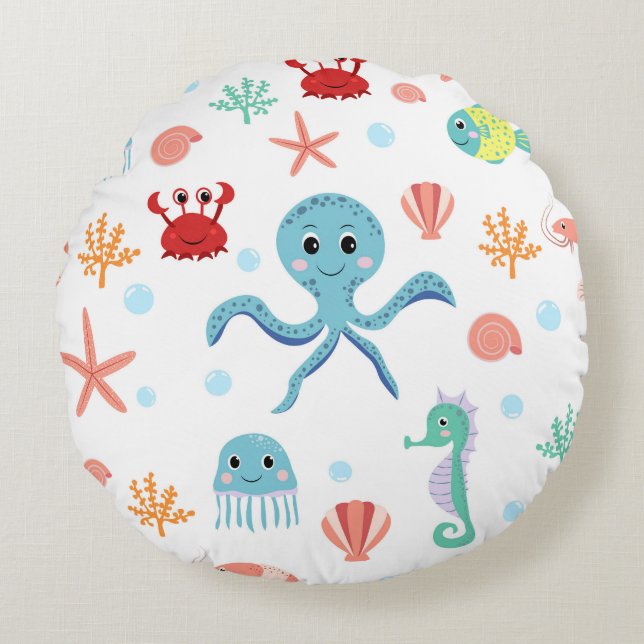 Sea World pattern Round Pillow (Front)